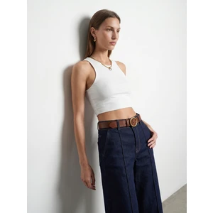 32941 Kolsuz Crop Top-Beyaz