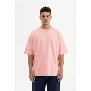 Erkek Basic Pamuklu Super Oversize Tişört Koyu Pudra