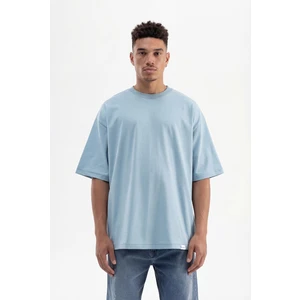 Erkek Basic Pamuklu Super Oversize Tişört Soluk Mavi