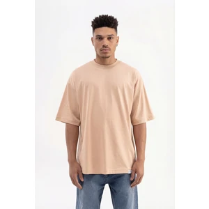 Erkek Basic Pamuklu Super Oversize Tişört Vizon