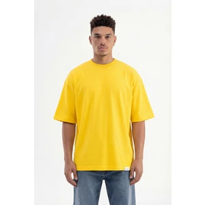 Erkek Basic Pamuklu Super Oversize Tişört Koyu Sarı