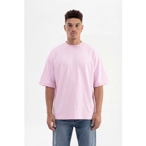 Erkek Basic Pamuklu Super Oversize Tişört Pembe