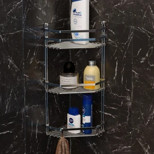 Krom 3 Katlı Banyo Köşe Rafı Es076H Darbelere Dayanıklı Şık Tasarım
