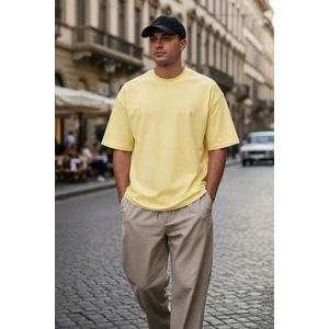 Erkek Sarı Oversize Fit Basic Tişört 6066