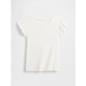 Kız Bebek Beyaz Flutter Sleeve T-Shirt