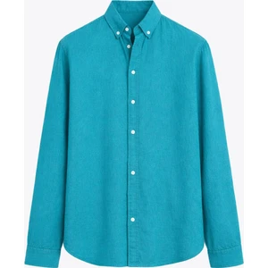 Basic Oversize Pamuk  Keten Gömlek Turkuaz