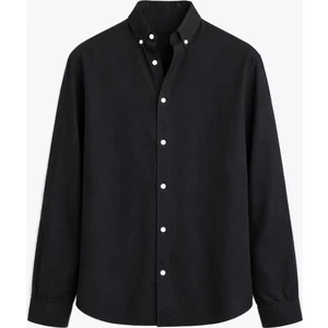 Basic Oversize Pamuk  Keten Gömlek Siyah