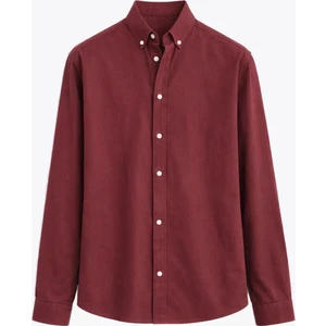 Basic Oversize Pamuk  Keten Gömlek Bordo