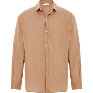 Basic Oversize Pamuk  Keten Gömlek Camel
