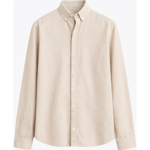 Basic Oversize Pamuk  Keten Gömlek Bej