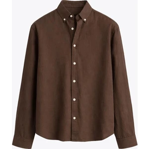 Basic Oversize Pamuk  Keten Gömlek Kahve