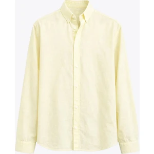 Basic Oversize Pamuk  Keten Gömlek Sarı