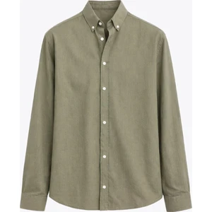 Basic Oversize Pamuk  Keten Gömlek Haki