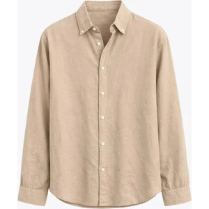 Basic Oversize Pamuk  Keten Gömlek Vizon