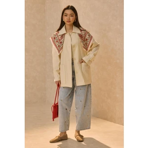 Basic Gabardin Ceket Ekru
