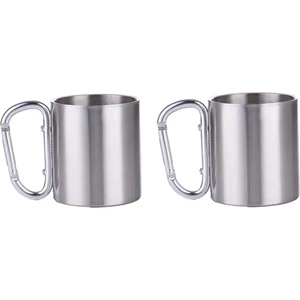 2 li Karamina 180 ml. Çift Kat Çelik Kamp Bardağı Fincanı cin230