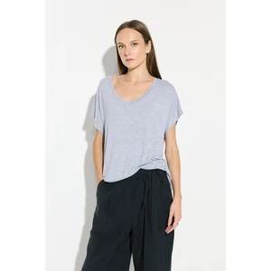 V Yaka Rahat Kesim Bambu Tshirt - Gri