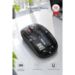 Şeffaf Çift Modlu Fare Bluetooth 5.2 + 2.4g Kablosuz Mouse TM23 Siyah