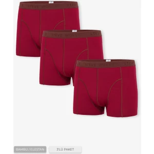 Erkek Bordo 3’lü Klasik Bambu Boxer - 25101