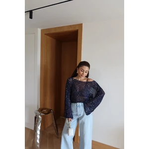 Özge Özgenç Pullu Merserize Crop Bluz