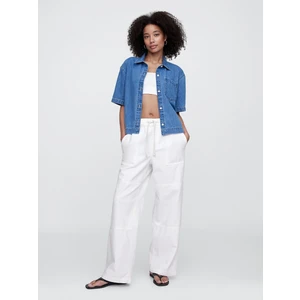 Kadın Beyaz Pull-On Wide Leg Jean Pantolon