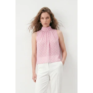 Pembe Halter Yaka Puantiyeli Şifon Bluz 2932