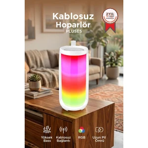 Bluetooth Hoparlör Rgb Işıklı Speaker PLUSE5 Beyaz