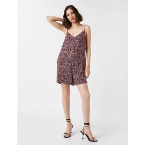 Şortlu Tulum Zebra Desenli V Yaka