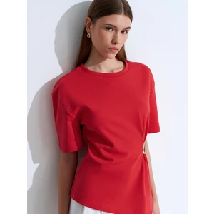 32445 Aksesuar Detaylı Basic T-Shirt-Kırmızı