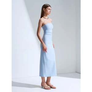 91368 Straplez Midi Elbise-Açık Mavi