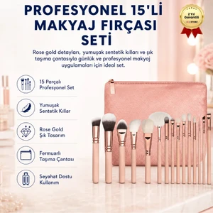 Makyaj Fırça Seti Çantalı 15LI Set Pembe