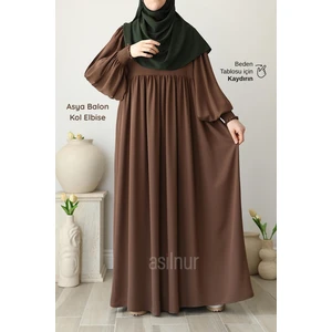 Asya Balon Kol Elbise Camel