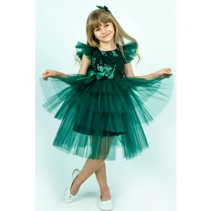 Buse & Eylül Bebe Yeşil Pullu Kız Çocuk Parti Elbisesi