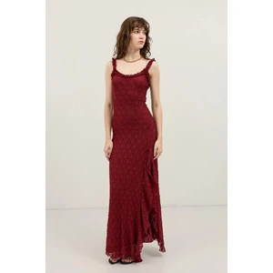 Bordo Dantelli Midi Elbise