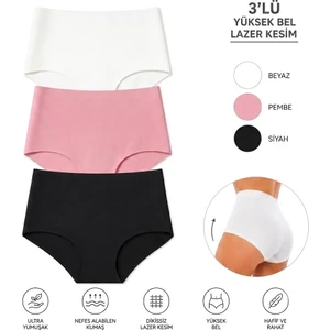 3 Adet Yüksek Bel Basic Lazer Kesim Bikini Külot