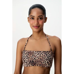 Leo Straplez Leopar Desenli Bikini Üstü