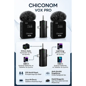 Vox Pro 2’li Kablosuz Yaka Mikrofonu Type-C iPhone Android Uyumlu