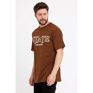 Polo State Erkek Oversize Baskılı T-shirt Taba