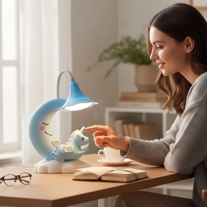 Ay ve Unicorn Tasarımlı Sevimli Şarjlı Masa Lambası
