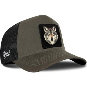 Kurt Logolu Haki-Siyah Trucker Şapka