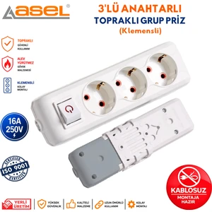 3'lü Anahtarlı Topraklı Grup Priz