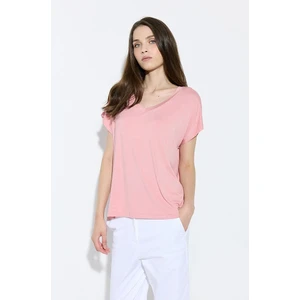 V Yaka Rahat Kesim Bambu Tshirt - Pembe