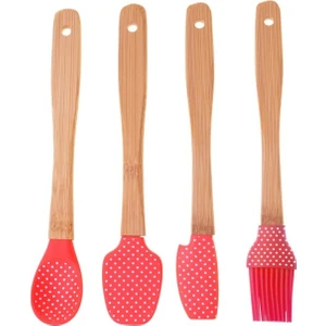 Bolly 4'lü Spatula Seti Küçük Bambu Malzeme Silikon Uçlar