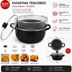 Kalın Şilingli Emaye Kızartma Tencere 24 cm Antibakteriyel Emaye Kaplama ile Kolay Temizlik