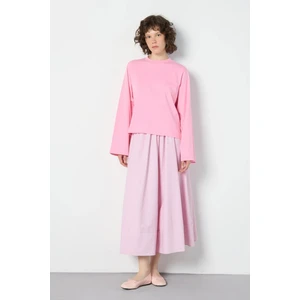 Crop Geniş Kol Oversize Basic T-Shirt Pembe