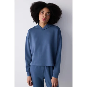 Petrol Kapüşonlu Silky Touch Sweatshirt