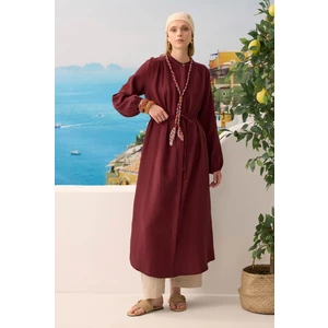 Uzun Müslin Gömlek Bordo