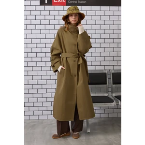 Funnel Neck Uzun Trençkot Zeytin