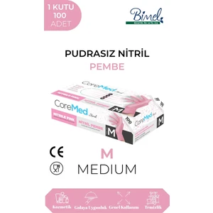 Pembe Nitril Muayene Eldiveni Pudrasız 100’lük Kutu - Medium
