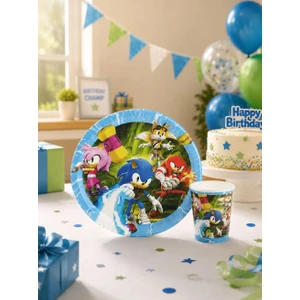 Parti Adresi Kirpi Sonic Karton Tabak - Bardak Set